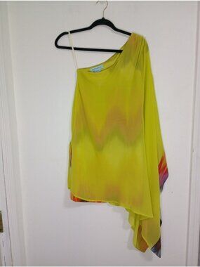 Guess By Marciano Dress Asymmetrical One-Shoulder 100% Silk Tie-Dye Accents Sz L